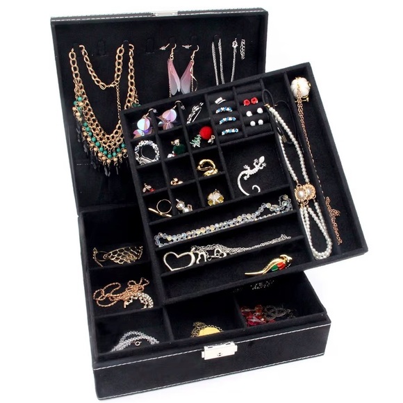 Black Suede Jewelry Organizer Box - Picture 3 of 5
